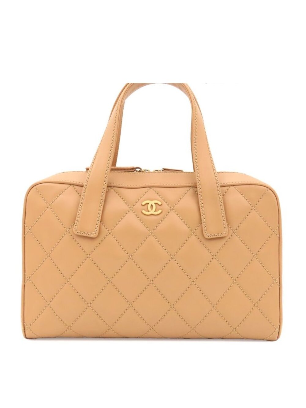 Chanel Wild Stitch Beige Gold Lambskin Boston Bag